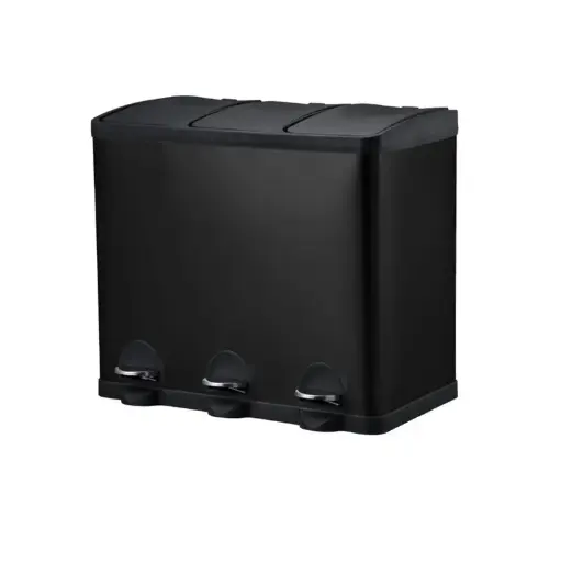 [44116] Affaldssystem m/ 3x20ltr rum, carbonstål, 56,7x40,8x64,5cm, sort, Pacific, (1 stk.)