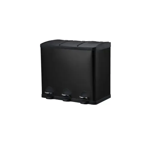 [44117] Affaldssystem m/ 3x15ltr rum, carbonstål, 48,5x37x60cm, sort, Atlantic, (1 stk.)