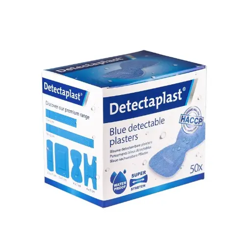 [45594] Detekterbare plastre, vandtætte m/ super stretch, 68x38mm, blå, "Butterfly", Detectaplast, (pk á 50 stk.)