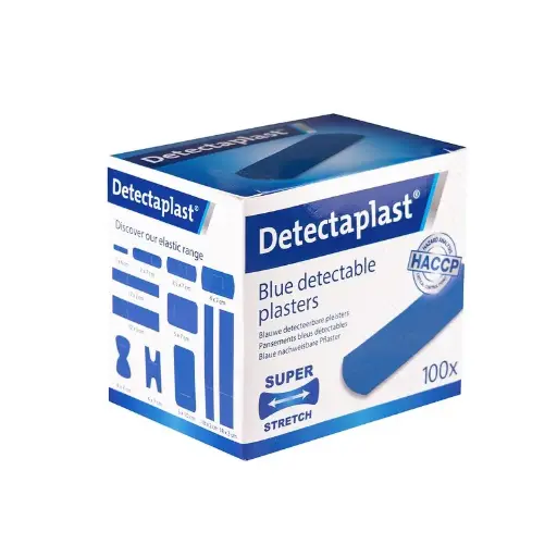 [45601] Detekterbare plastre  m/ super stretch, 25x72mm, blå, Detectaplast, (pk á 100 stk.)