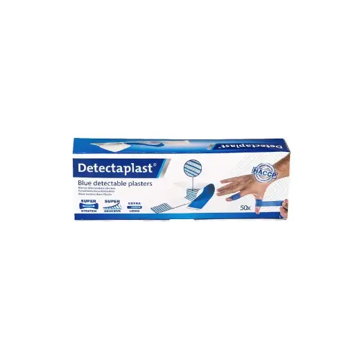 [45612] Ekstra stærke detekterbare plastre m/ super stretch, 180x20mm, enkelt-pakket, blå, Detectaplast, (pk á 50 stk.)