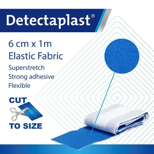 [45615] Detekterbar plasterrulle m/ super stretch, 6cm x 1m, blå, Detectaplast, (1 stk.)