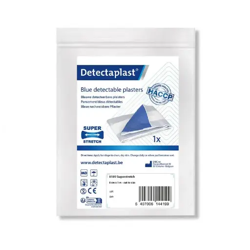 [45616] Detekterbar plasterrulle m/ super stretch, 8cm x 1m, blå, Detectaplast, (1 stk.)