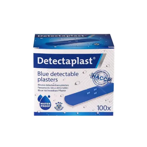 [45627] X-ray detekterbare plastre, vandtætte, 25x72mm, blå, Detectaplast, (pk á 100 stk.)