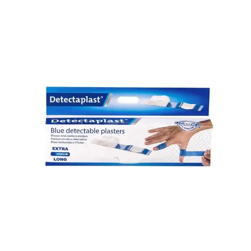 [45637] Plasterdispenser m/ 50stk 180x30mm, detekterbare plastre m/ super stretch, blå, Detectaplast, (1 stk.)