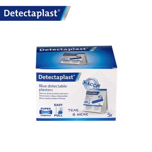 [45641] Detekterbare stofplastre m/ super stretch, 25x72mm, blå, Detectaplast Tear & Wear, (5 x 36 stk.)