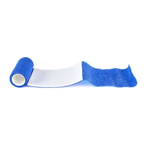 [45647] Selvklæbende bandage m/ pad, blå & detekterbar, 8x12cm, Detectaplast, (1 stk.)