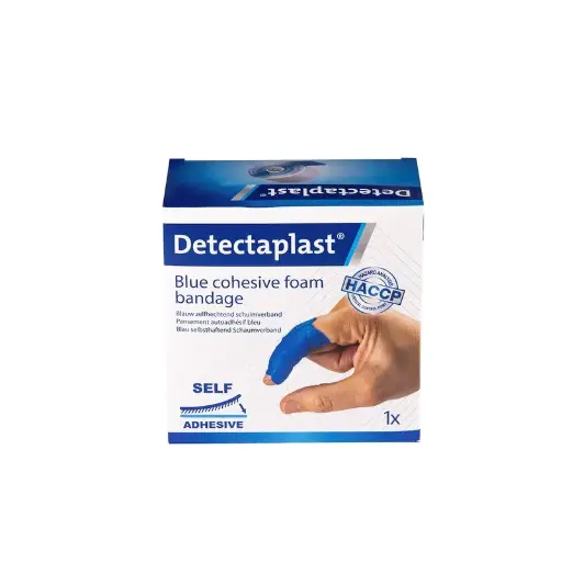 [45648] Detekterbar skumbandage, 6cm x 4,5m, blå, selvklæbende, Detectaplast, (1 stk.)