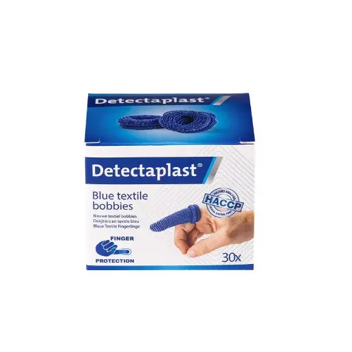 [45657] Fingerhætter / bandage, Detectaplast, tekstil, blå, Large, (pk á 30 stk.)