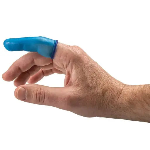 [45658] Fingerhætter i gummi, blå, Detectaplast, (pk á 25 stk.)