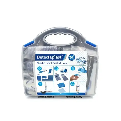 [45675] Plasterboks t/ slagtere, blå & detekterbare, Detectaplast, (1 stk.)