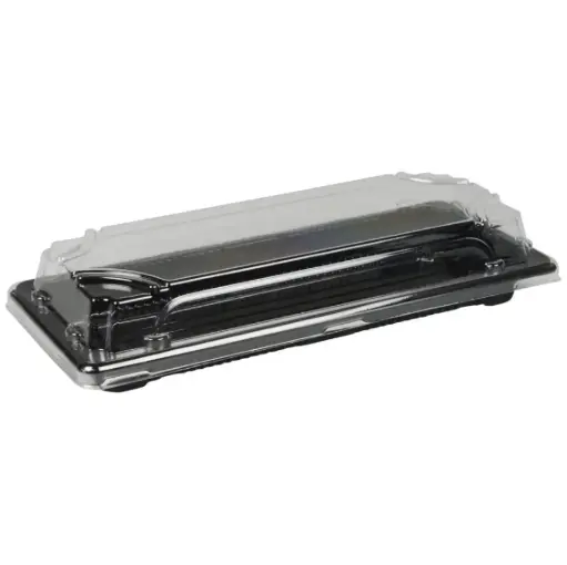 [45802] Sushibakke og låg, 2, 22x9x4,3cm, 400 ml, sort, PET, med gennemsigtigt låg, (400 stk.)