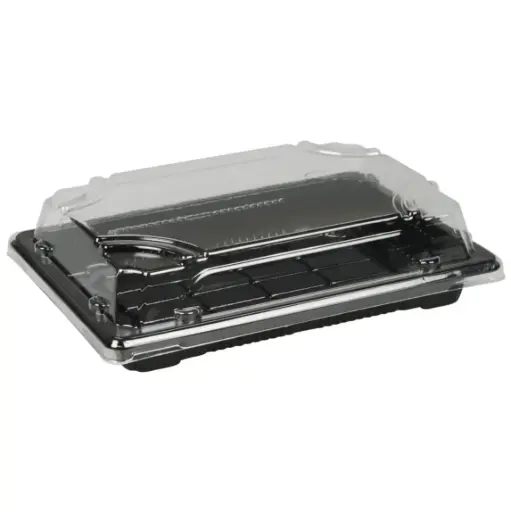 [45803] Sushibakke og låg, 3, 16,5x11,5x4,2cm, 405 ml, sort, PET, med gennemsigtigt låg, rektangulær, (400 stk.)
