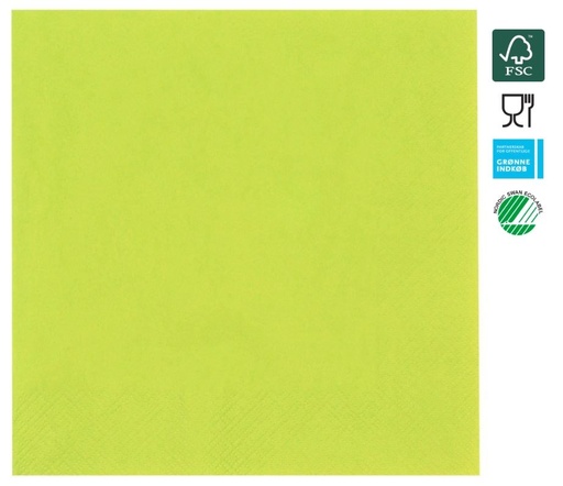 [11451] Middagsserviet, 3-lags, 1/4 fold, 40x40cm, limegrøn, nyfiber, (1400 stk.)