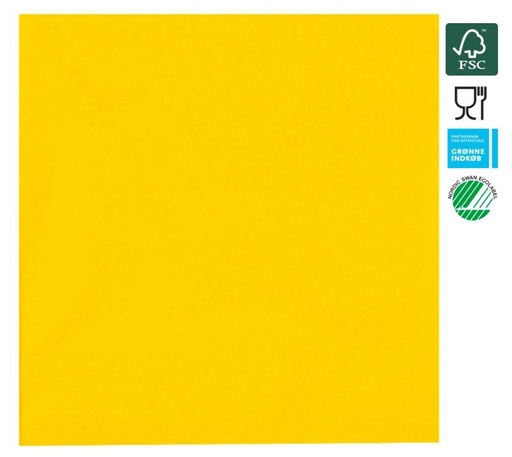 [11453] Middagsserviet, 3-lags, 1/4 fold, 40x40cm, gul, nyfiber, (1400 stk.)