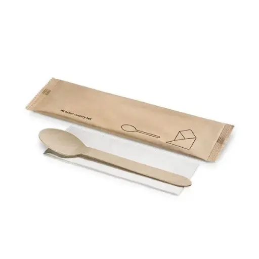 [46476] Bestiksæt, 2, Træ, spiseske-serviet, wrapped, natur, Naturesse, (250 stk.)