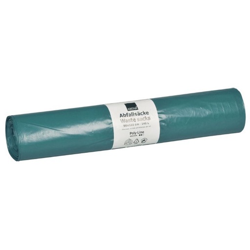 [11524] Sæk, 140 l, blå, LDPE/genanvendt, 90x110cm, 38 my, (10 ruller á 25 stk, 250 stk.)