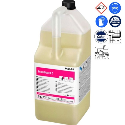 [11510] Skumrengøring, Ecolab Foamguard Z, 5 l, sur/afkalkende, med farve, uden parfume, (1 stk.)