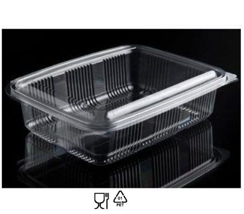 [11643] Plastbæger, 1250 ml, 14x19,5x6,0cm, firkantet, hængslet, låg, RPET, Klar, (400 stk.)