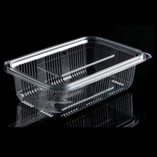 [11684] Plastbæger m. hængslet låg, 750 ml, 9,7x16,5x5,5 cm, firkantet, RPET, Klar, (600 stk.)