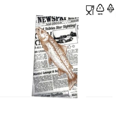 [11782] Fiskepose, Old News papir/HDPE, 48g+19my, 20x7x34 cm, (skaffevare), (500  stk.)