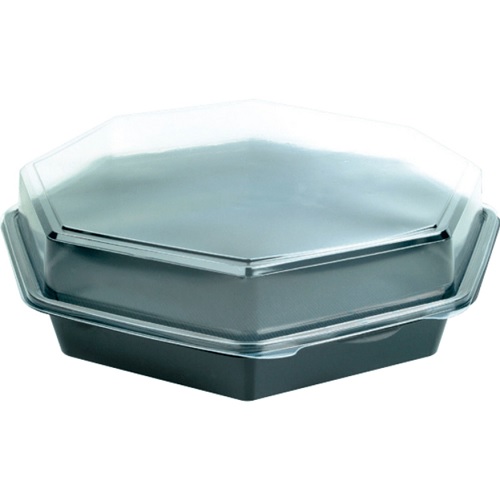 [10296] Plastbakke, Ø30,5x6cm, octaview, sort/klar, PS, m/låg, Duni, (75 stk.)