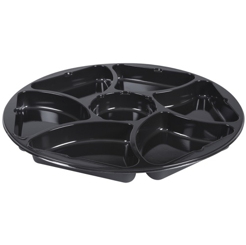 [10281] Plastbakke, 2,5cm, Ø32cm, 1685 ml, sort, CPET, 7-rums, tåler varme, (150 stk.)