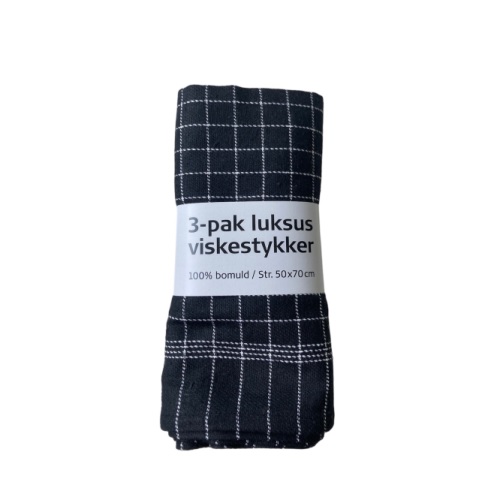 [12010] Sort kokkeviskestykke, 100% bomuld, 50x70cm, (3 stk.)