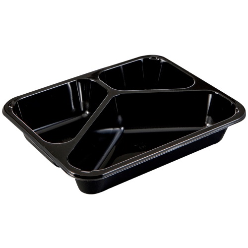 [10259] Bakke 3-rums, 22,7x17,8x4,3cm, 1005 ml, sort, CPET, 200/285/520 ml, tåler varme, (420 stk.)