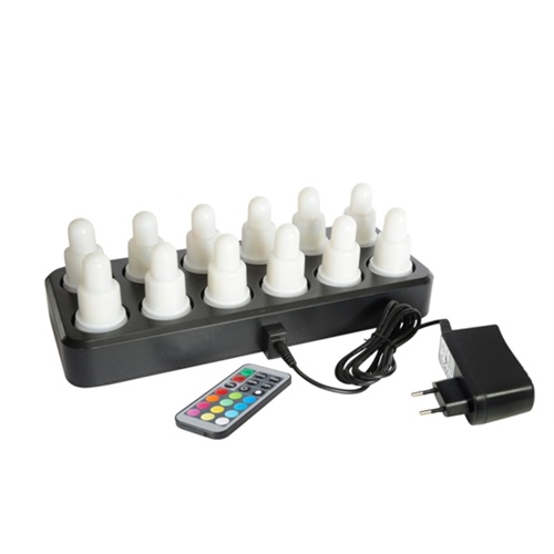 [12254] Genopladelige LED lys, Duni, 12 stk, 7x4cm, 13 timer, flerfarvet, med oplader, (1 sæt.)