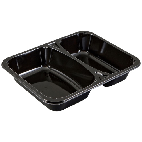 [10367] Bakke, 2-rums, 22,7x17,8x4,3cm, 1065 ml, sort, CPET, 450/615 ml, tåler varme, (360 stk.)