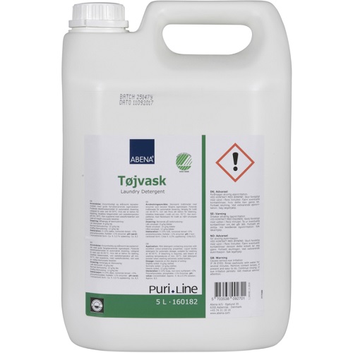 [10505] Tøjvask, Abena Puri-Line, 5 l, flydende, kulørt og hvidt, uden farve og parfume, (1 stk.)
