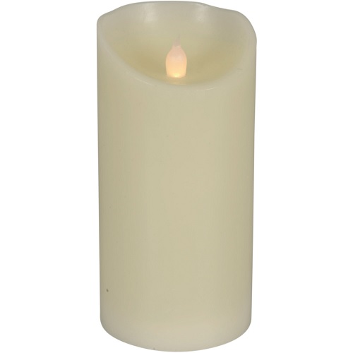 [10457] LED bloklys, M, 12cm, Ø7,5cm, hvid, plast, med pulserende flamme, (1 stk.)
