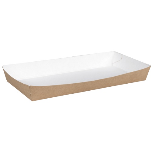 [10451] Pølsebakke, 20x10x2cm, 230 g/m2, hvid, pap, hvid/brun, med kant, (600 stk.)