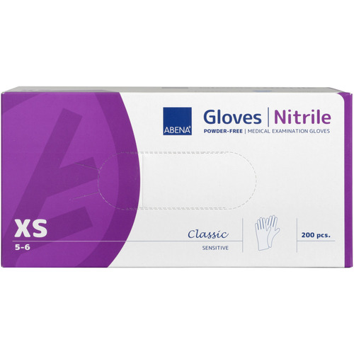 [13703] Undersøgelseshandske, ABENA Classic Sensitive, XS, hvid, nitril, pudderfri (1 pakke)