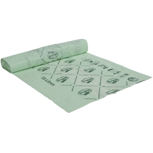 [13767] Biopose, 10L, 17my, transparent grøn, mater-bi, 43x45cm, 20 ruller á 25 stk, (500 stk.)