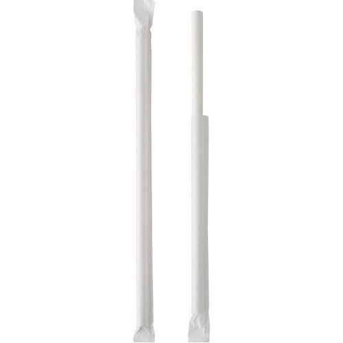 [10753] Sugerør, hvid, 23 cm, Ø9 mm, 4-lag høj glans papir/voks, Enkelt-indpakket, (200 stk).