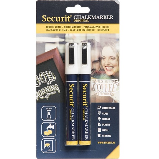 Kridtmarker med skrå spids: 2-6 mm skrivebredde, Securit, Original, flydende kridt, flere farver, (2 stk.)
