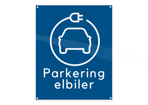 [15152] Skilt "Parkering Elbiler" med monteringshuller, 20x25 cm, aluminium, blå, (1 stk.)