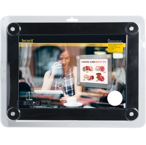 [15172] Inforamme med sugekopper, Securit, A3 dobbeltsidet, 35,6x27,1x0,3 cm, PP, sort, (1 stk.)