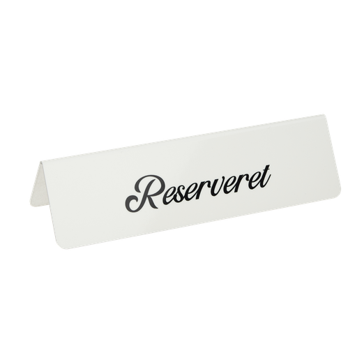 [15194] "Reserveret", bordskilte,  15x4 cm, aluminium, hvid med sort skrift, (5 stk.)