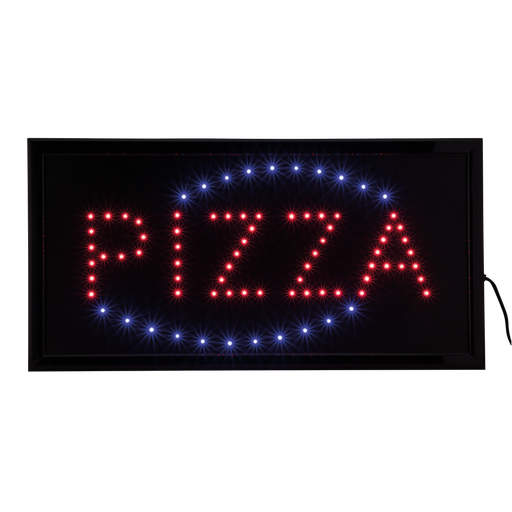 [15217] LED-pizza skilt, tofarvet lys, Securit, 24x48x2 cm, inkl. Strømkabel, metal, sort, (1 stk.)