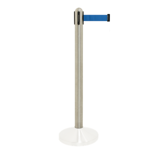 [15223] Afspærringsstolpe / kø-guide (uden fod), Securit, 96xØ7 cm, børstet stål/blåt udtræksbånd, (1 stk.)