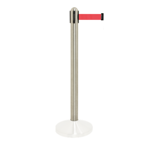 [15225] Afspærringsstolpe / kø-guide (uden fod), Securit, 96xØ7 cm, børstet stål/rødt udtræksbånd, (1 stk.)