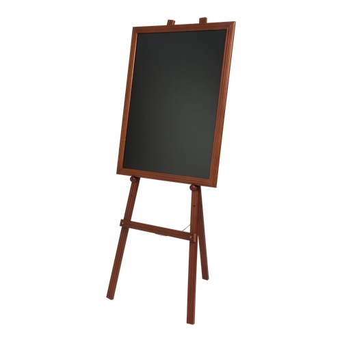 [15253] Staffeli til kridtmarker, vægskilte (40+ cm) med fire justerbare positioner, Securit, 165x60x63 cm, fyrretræ, mahogni, (1 stk.)