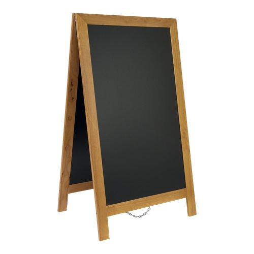 [15295] A-skilt / gadeskilt til kridtmarkere, Securit, DELUXE, stort:139x71,5 cm, gummitræ, teakfarvet, (1 stk.)