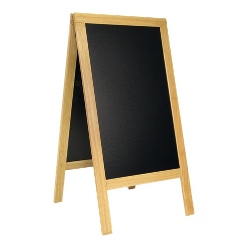[15296] A-skilt / gadeskilt til kridtmarkere, Securit, DELUXE, stort:139x71,5 cm, gummitræ, bøgefarvet, (1 stk.)