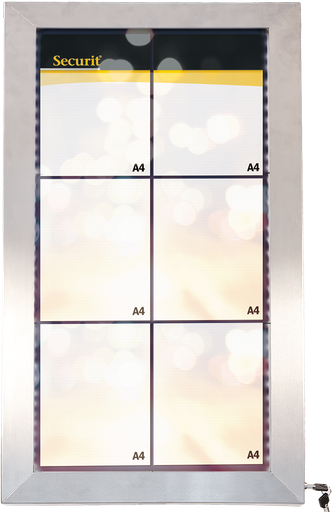 [15322] LED Lys-displaykasse, Securit, inkl. strømstik, 6xA4, 78x80x5 cm, rustfrit stål, (1 stk.)