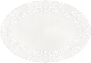 [16119] Mellemlægsserviet, kagepapir, Doilies, oval, 17x24cm, hvid, Duni, (2000 stk.)