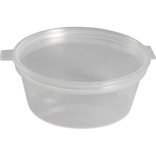 [10964] Dressingbæger, 2,5cm, Ø7cm, 60 ml, klar, PP, med hængslet låg, (1000 stk.)
